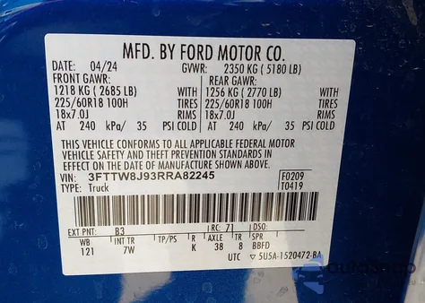 2024 Ford Maverick Xlt from USA, damaged, VIN 3FTTW8J93RRA82245